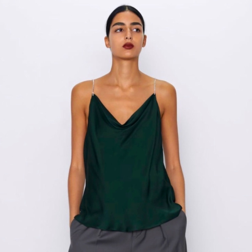 NWT Zara Jewel Strap Satin Effect Tank